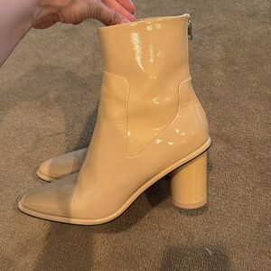 Rag & Bone Leather Sock Ankle Boots 8.5 Tan Block Heel Minimal Chic